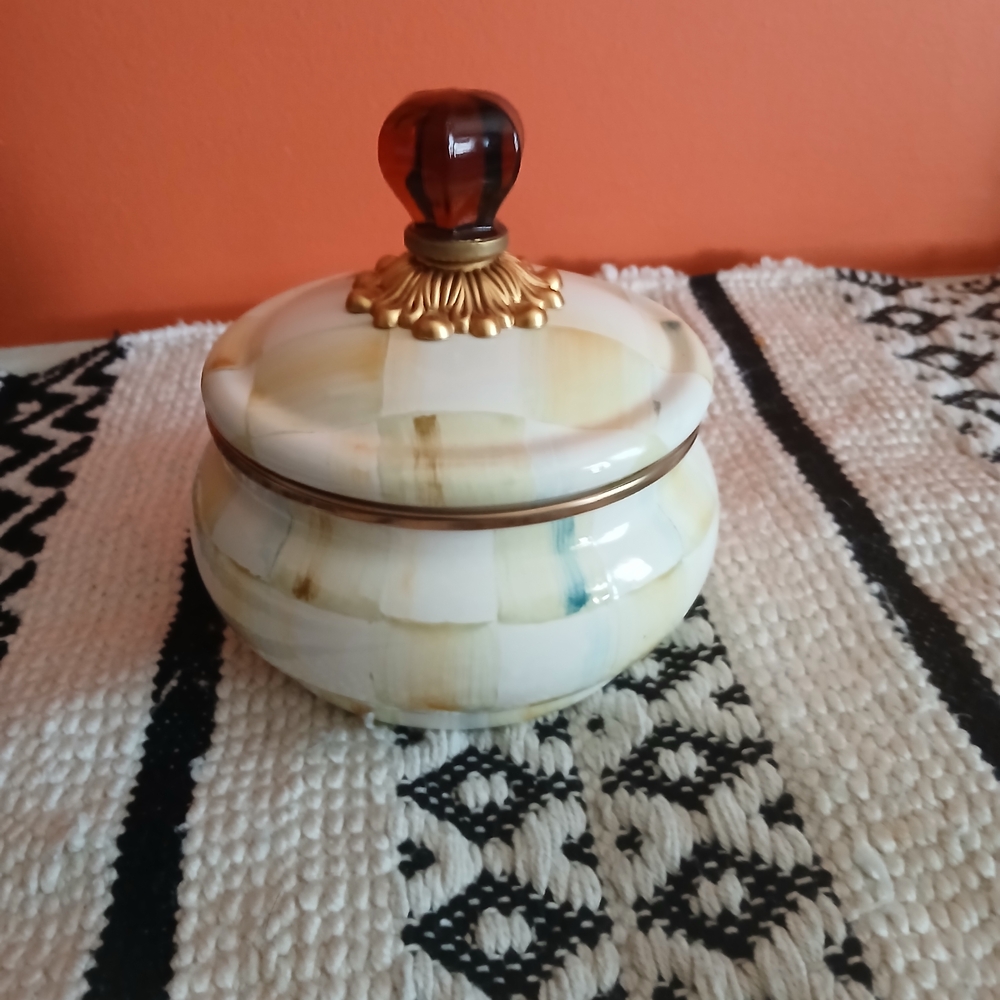 Mackenzie Childs Sterling Check Sqaushed Pot